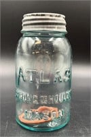 Antique Atlas Aqua Quart Fruit Jar Uv Reactive
