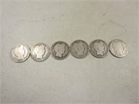 (6) 1908 Barber Silver Half Dollars E