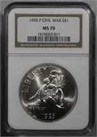 1995-P Civil War Commemorative Dollar NGC MS70