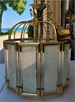Ceiling light fixture.  Brass and glass. Two