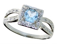 Round Natural Blue Topaz & Diamond Ring