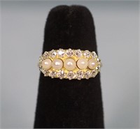 14K Gold, Diamond & Pearl Ring