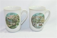 Pair of Currier and Ives Porcelain Mugs