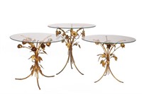 THREE VINTAGE GILT METAL & GLASS SIDE TABLES