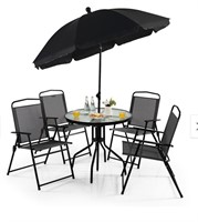 6 PCS Patio Dining Set Folding Chairs Glass Table