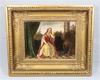 1838 Oil Portrait of Lady on Veranda