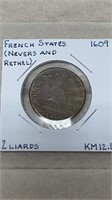 1609 French States 2 Liards Coin