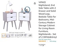 VIPACE Nightstand, End Side Table with 2 Drawer an