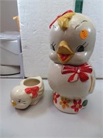 Antique Chick Cookie Jar & Chick Sugar Bowl