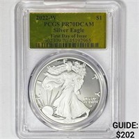 2022-W Silver Eagle PCGS PR70 DCAM, 1st Day Issue