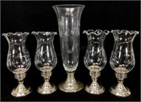 Weighted Sterling Vase & (4) Candle Holders