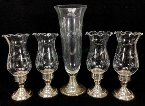 Weighted Sterling Vase & (4) Candle Holders