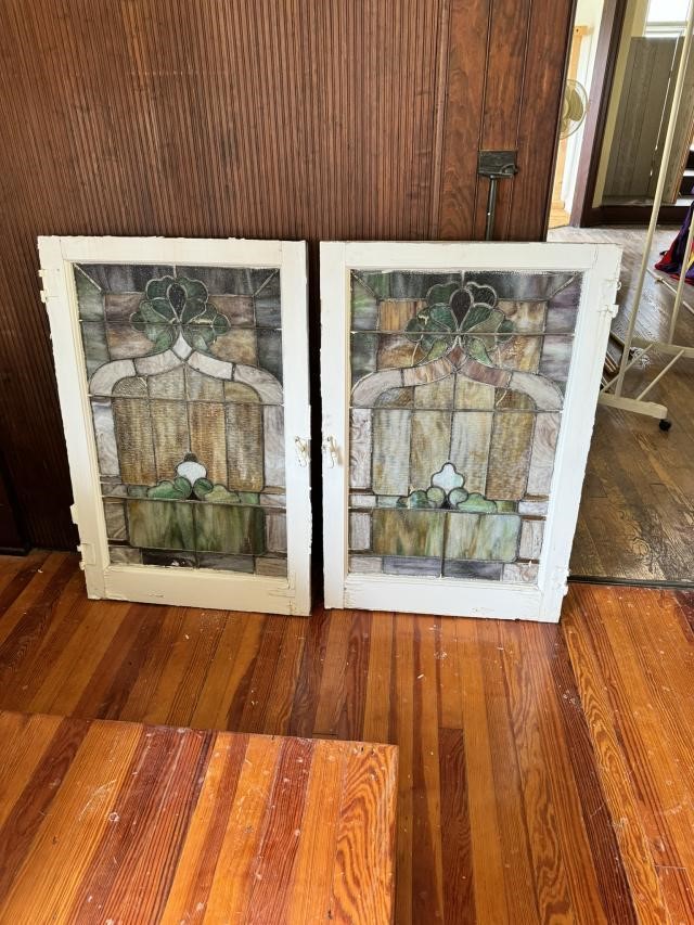 Pair of Stained Glass Windows LOOSE 39x25 Each