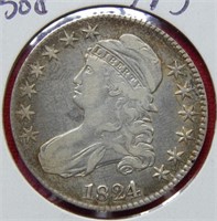 1824 Bust Silver Half Dollar (4/1)