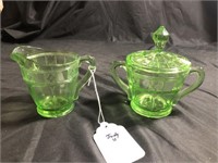 Vaseline Glass Green Sugar & Creamer Set