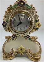 Floral gold ceramic shelf mantle clock