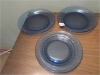 3 blue glass plates