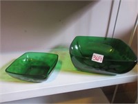 eteched green glass bowls