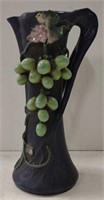 Vtg. Majolica Vase w/ Grapes Vines 9"
