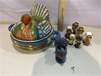 Mexico Clay & Carnival Glass Turkeys