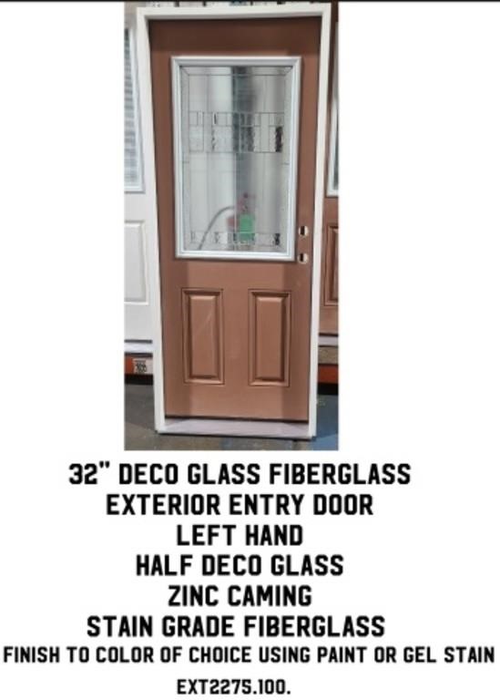 32" LH Deco Glass Fiberglass Ext. Entry Door
