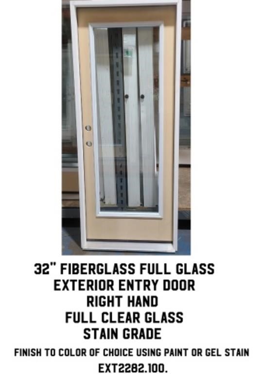 32" RH Fiberglass Full Glass Ext. Entry Door