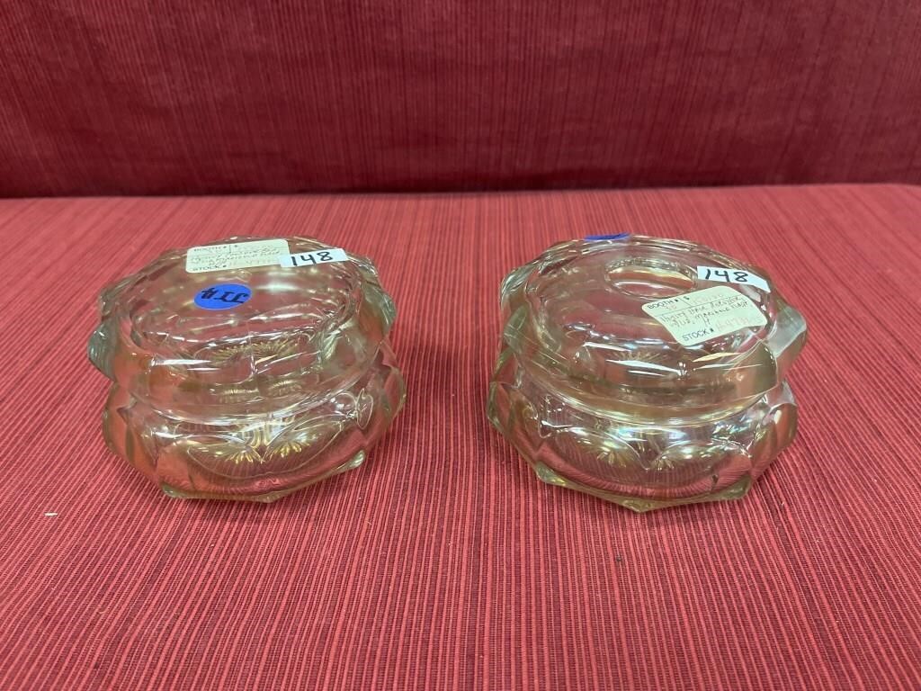 2 Heisey Crystal, dresser jar with lid and hair