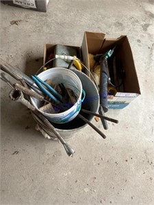 2 BOXES, ELECTRIC CORDS, TOOLS, BRUSHES,