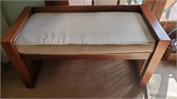 Wood Bench Seat W/ Tan Cushion Mission Style