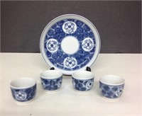 Vietnamese blue and white saicer and 4 cups