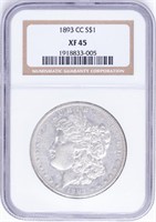 Coin 1893-CC Morgan Silver Dollar - NGC XF 45