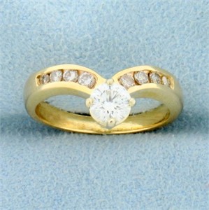Over 1/2ct TW V Shaped Diamond Ring in 14K Yellow