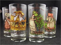 4 Holly Hobbie Litho Print Collector Glasses Lot