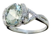 Oval 3.17 ct Green Amethyst & Diamond Ring