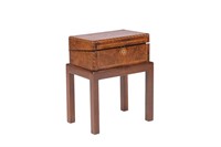 ANTIQUE BURLED WALNUT TRAVEL DESK