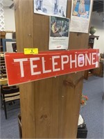 Antique Glass Telephone Booth Sign, 25.5"x5.5"