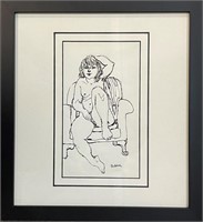 BRUNO BOBAK SIGNED NUDE INK DRAWING ON PAPER