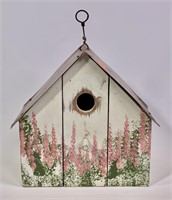 Bird house - wooden with tin roof, 9.5" wide, 9" t