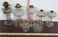 7 Vintage Glass Oil Lamps