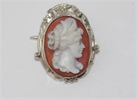 Hard shell cameo brooch set in silver