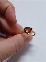 Citrine Colored Diamond Chip Marked 925 Ring-