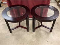 Pair of Round Beveled Glass Top Tables
