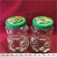Pair Of Glass Kraft Teddy Bear Peanut Butters Jars
