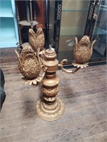 Antique Cast Iron Table Lamp w/3 Flower Shaped