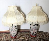 Pair of Ceramic Floral Lamps
