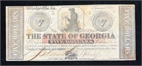 1862 Milledgeville, GA  $5 Dollar Note