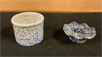 Vintage Stoneware Speckled Blue White Pot
