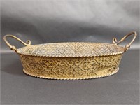 Embossed Metal Handle Tray with Braided Rim