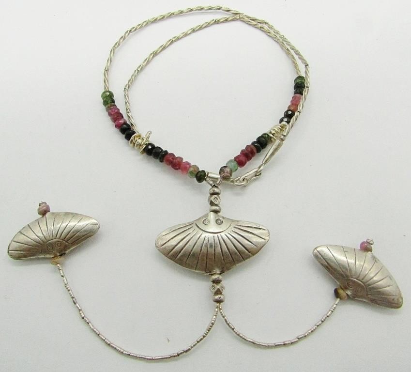 Sterling Silver Shell & Beaded Dangle Necklace