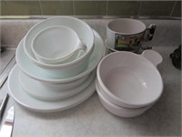 Corelle Dinnerware, 2 Corningware Soup Mugs
